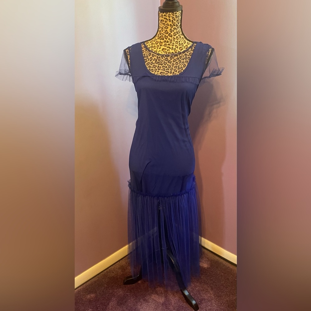 Electric blue dress with mesh overlay. Perfect for a party girl!